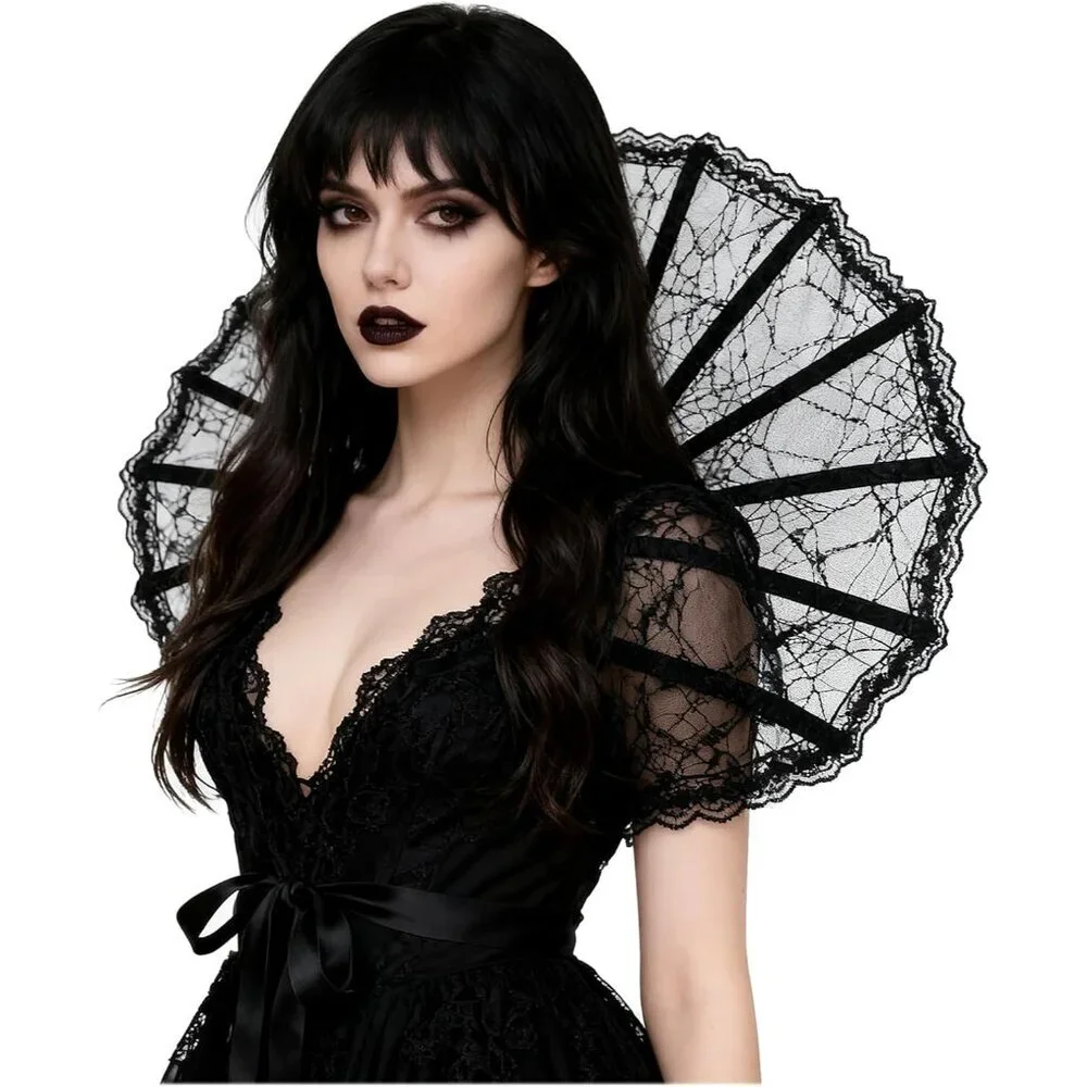 Women's Mesh Lace Feather Collar Gothic Queen Halloween Cosplay Accessory